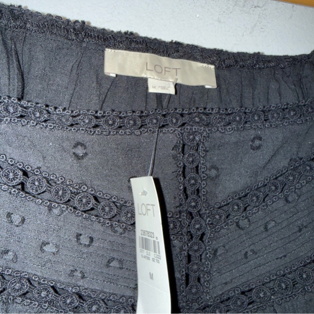 NWT Loft Black‎ Boho Pheasant Cotton Top Black Medium - Picture 3 of 4